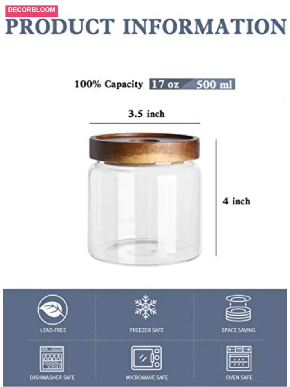 6-Pack 17oz Airtight Glass Food Storage Jars with Bamboo Lids